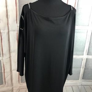 Plus Size Black Top with Cold-Shoulder Rhinestones